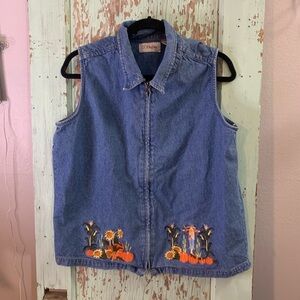 Women’s vintage CC Hughes blue denim fall embroidered zip-up vest